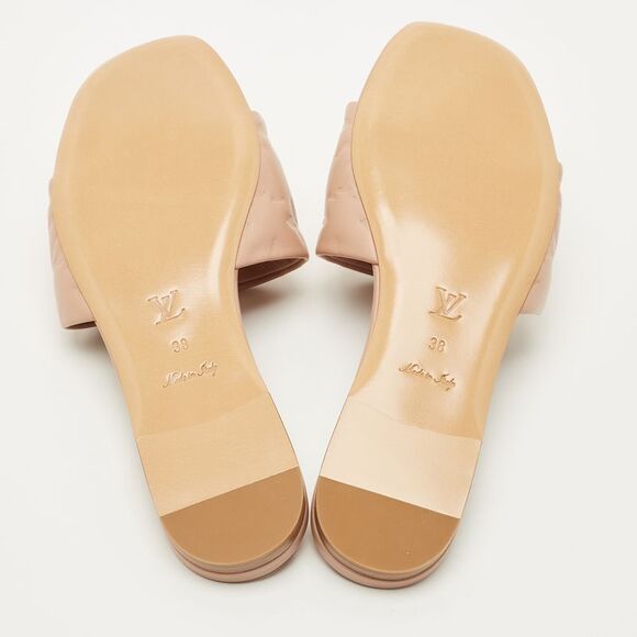 Louis Vuitton Dusty Pink Monogram Embossed Leather Revival Flat Slides Size 38 - Picture 6 of 7